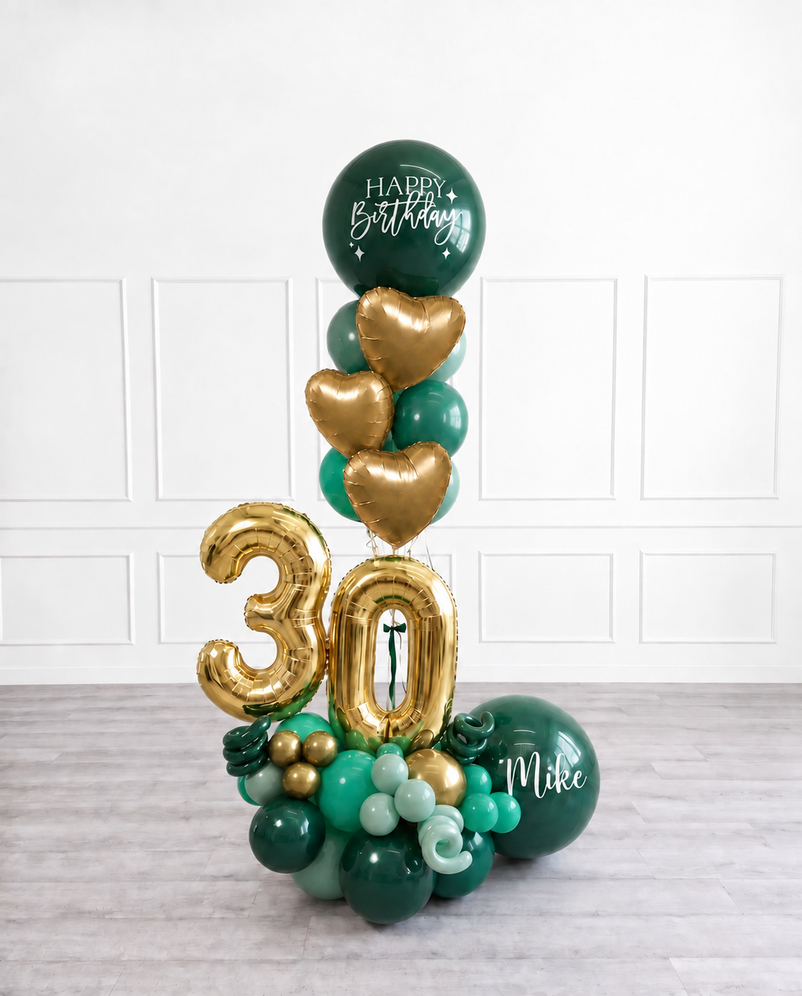 Ana Karina Balloons emerald forest personalized balloon bouquet with foil hearts