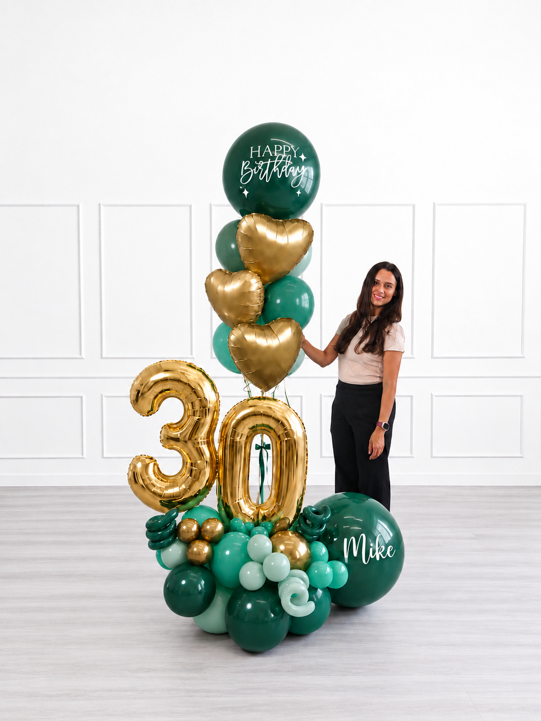 Ana Karina Balloons emerald forest personalized balloon bouquet with foil hearts, additional product image