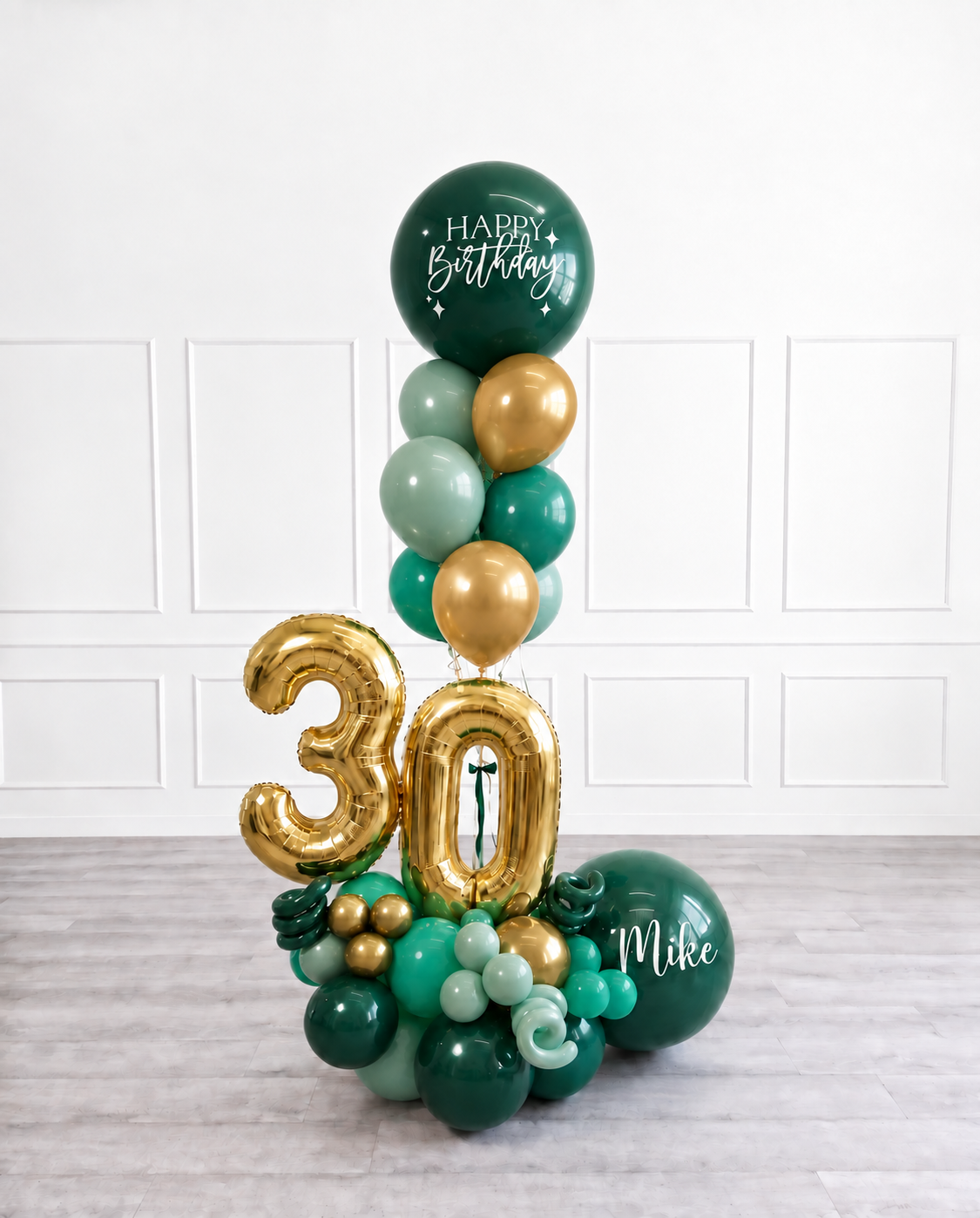 Ana Karina Balloons emerald forest personalized balloon bouquet with classic balloons