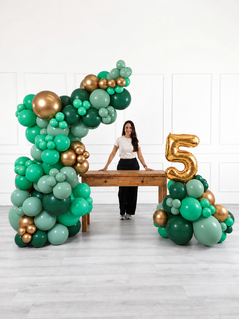 Ana Karina Balloons emerald forest freestanding balloon garland and number stack set, additional product image
