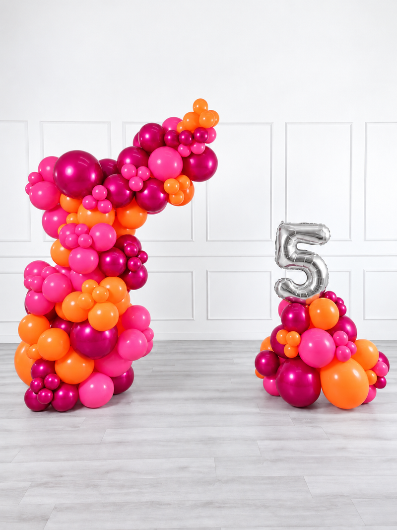 Ana Karina Balloons fire burst freestanding balloon garland and number stack set