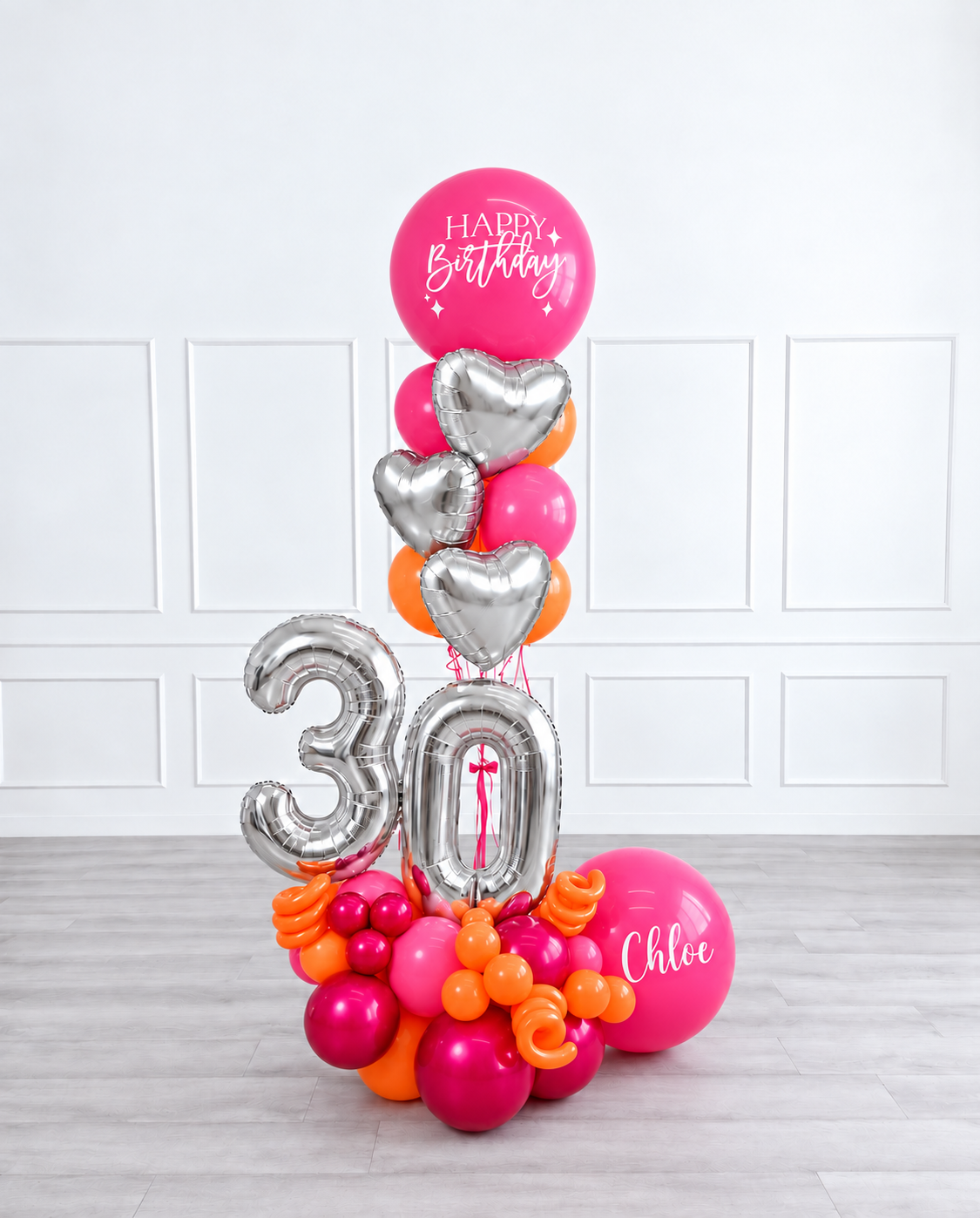 Ana Karina Balloons fire burst personalized balloon bouquet with foil hearts