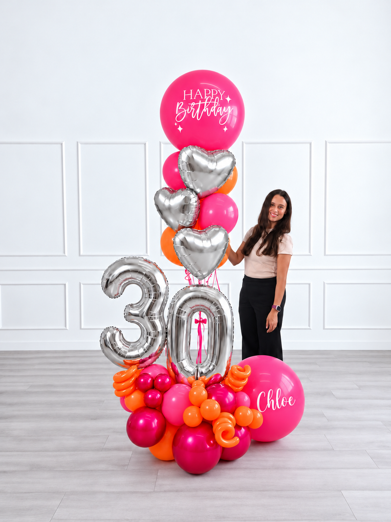 Ana Karina Balloons fire burst personalized balloon bouquet with foil hearts, additional product image