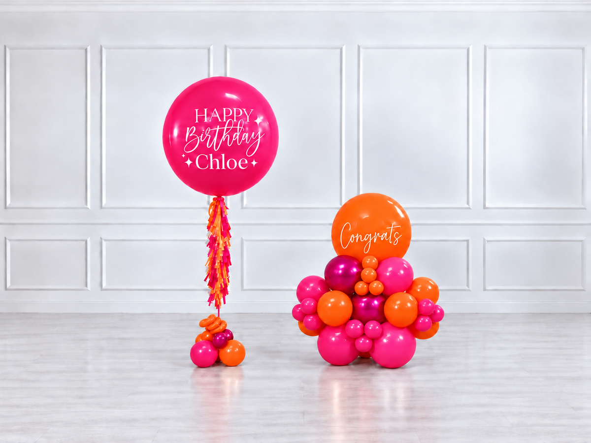 Ana Karina Balloons fire burst personalized jumbo balloon tassel and stack balloons