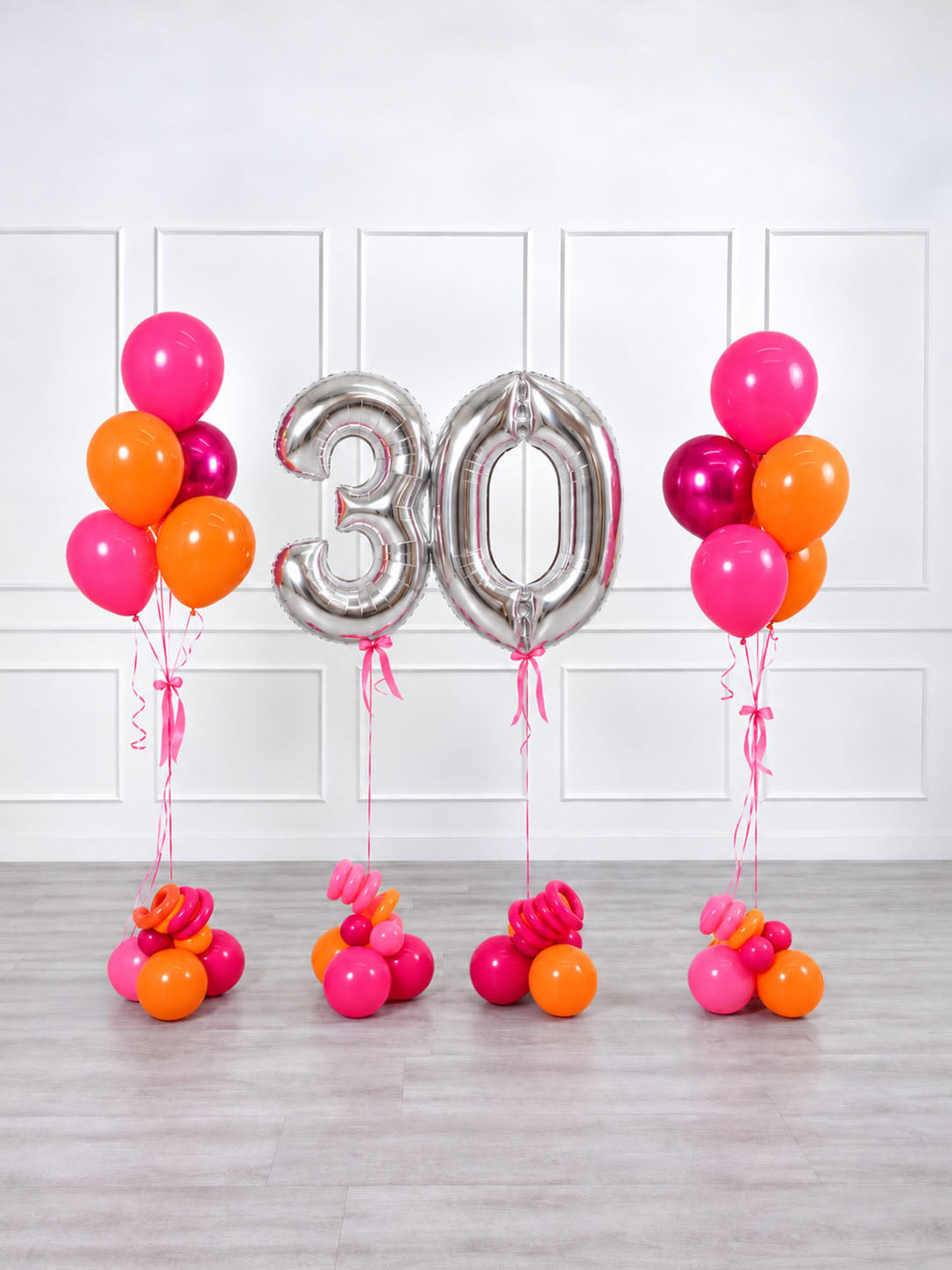 Ana Karina Balloons fire burst milestone number and balloon bunches set
