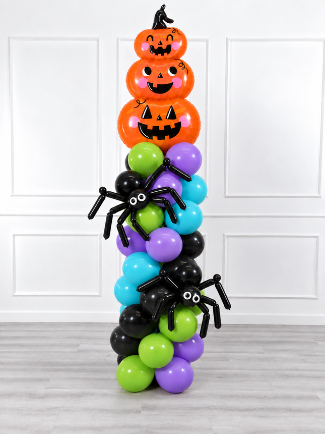 Halloween - Classic Balloon Column - Pumpkin Tower and Spiders - Vibrant Fun Blue