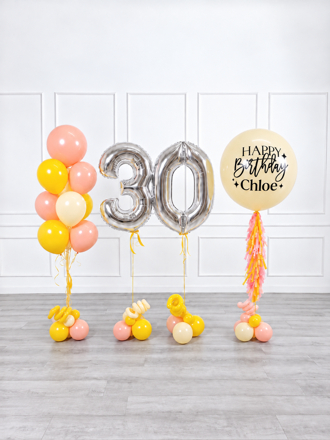 Ana Karina Balloons hello yellow personalized birthday balloon set deluxe