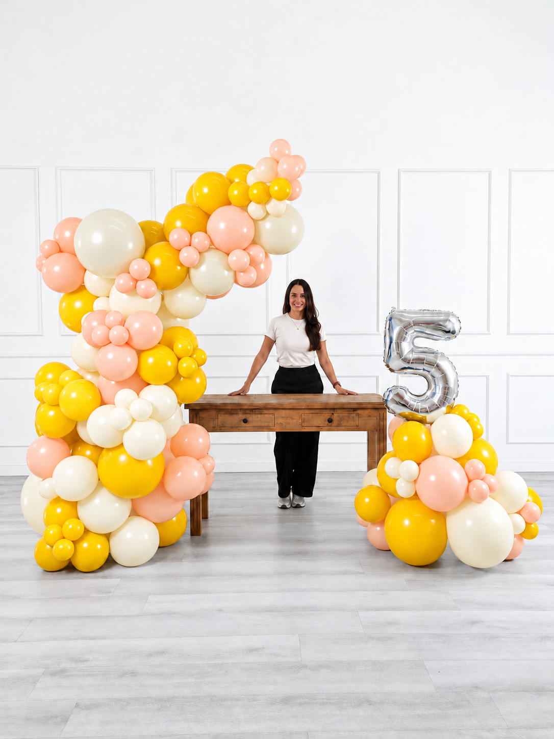Ana Karina Balloons hello yellow freestanding balloon garland and number stack set, additional product image