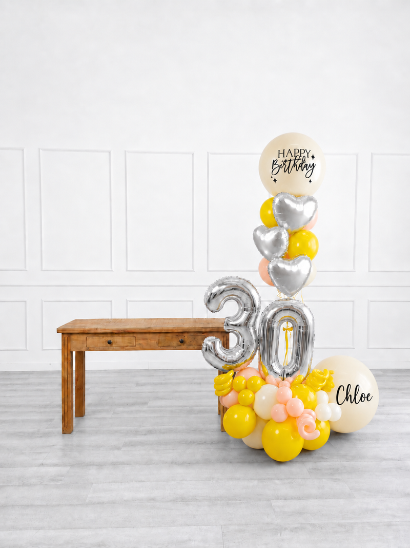 Ana Karina Balloons hello yellow personalized balloon bouquet with foil hearts, additional product image