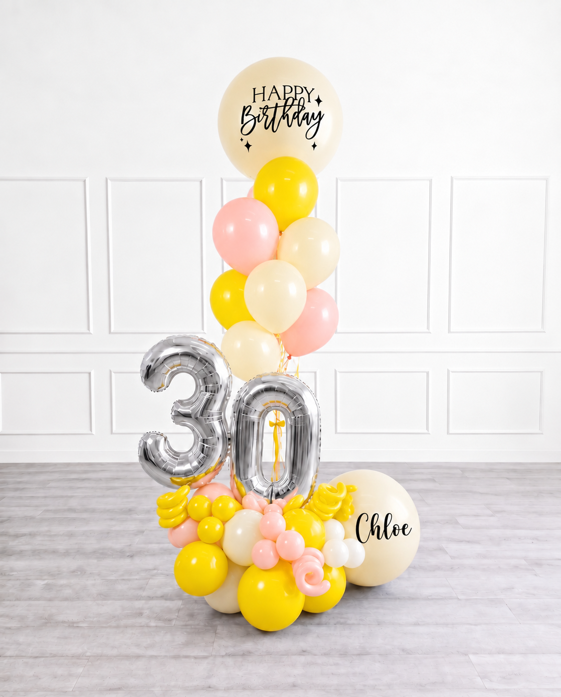 Ana Karina Balloons hello yellow personalized balloon bouquet with classic balloons