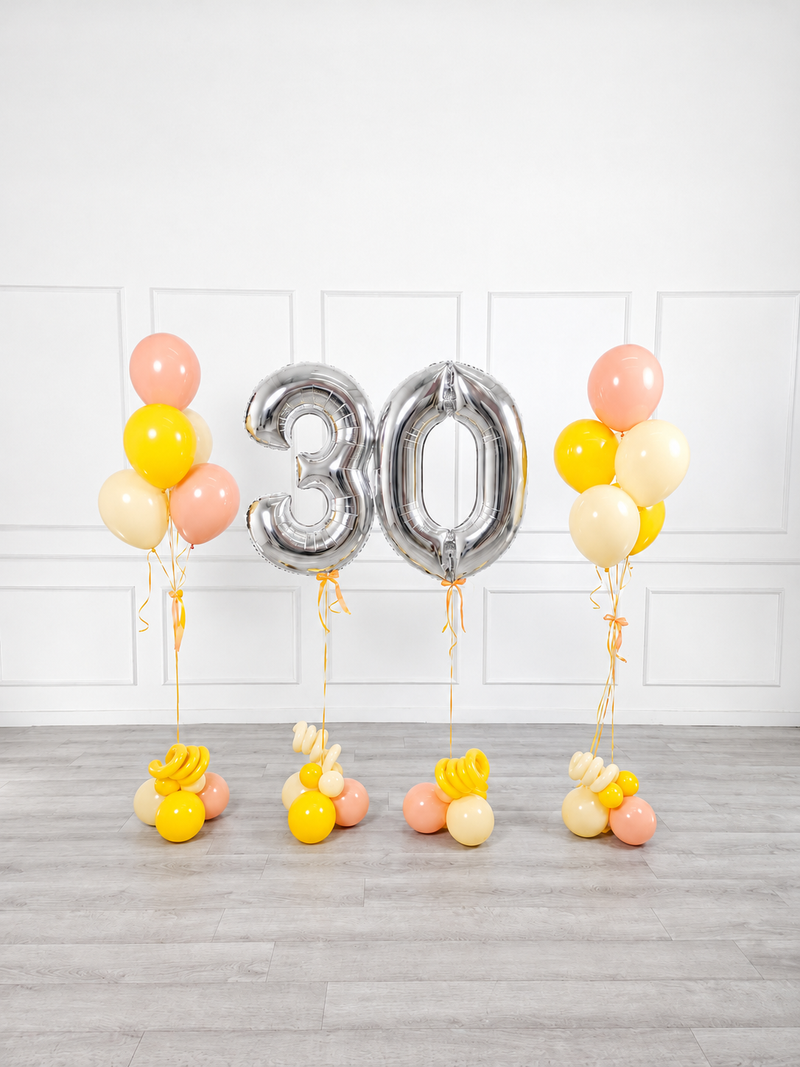 Ana Karina Balloons hello yellow milestone number and balloon bunches set