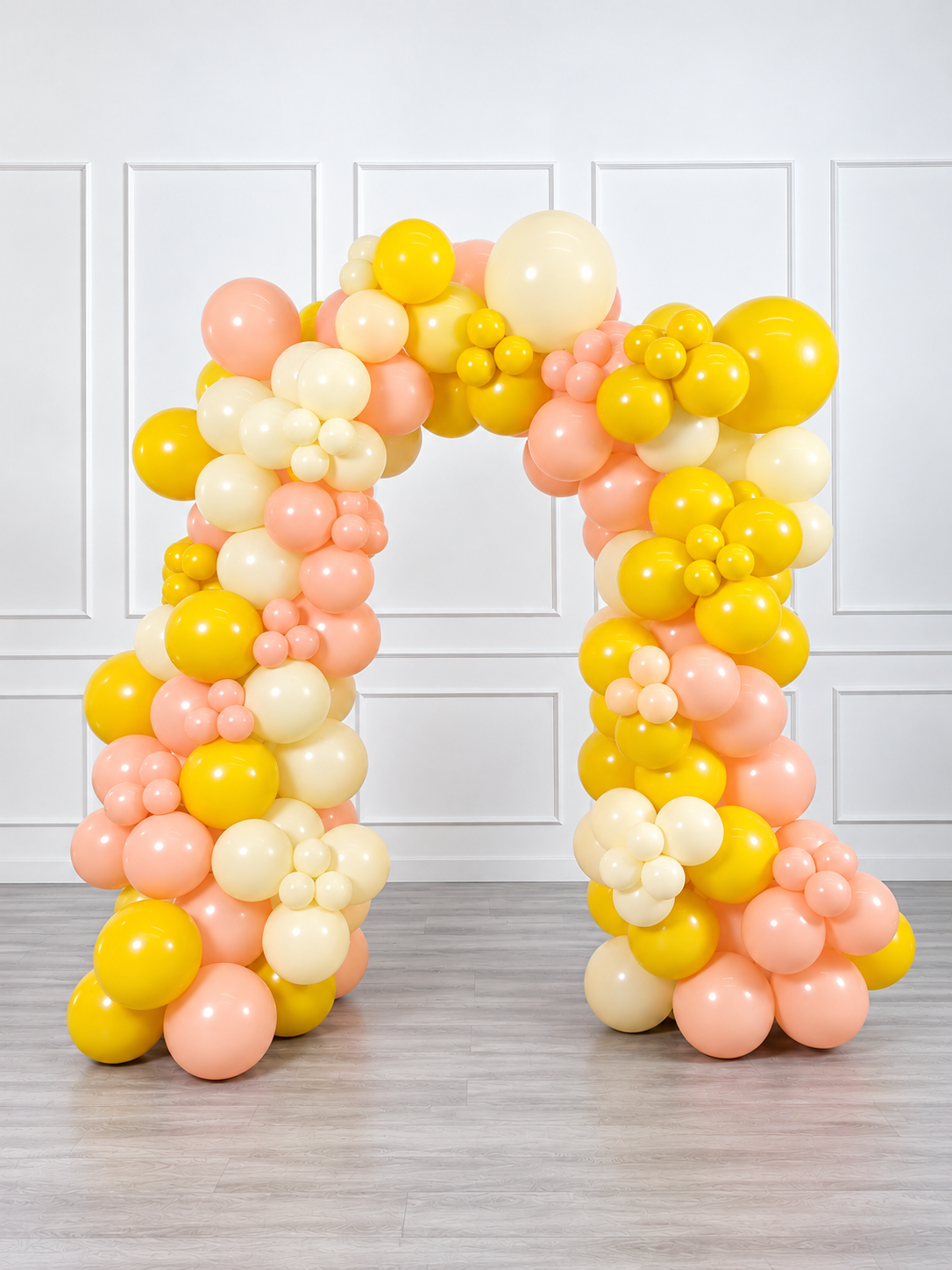 Ana Karina Balloons hello yellow organic balloon arch