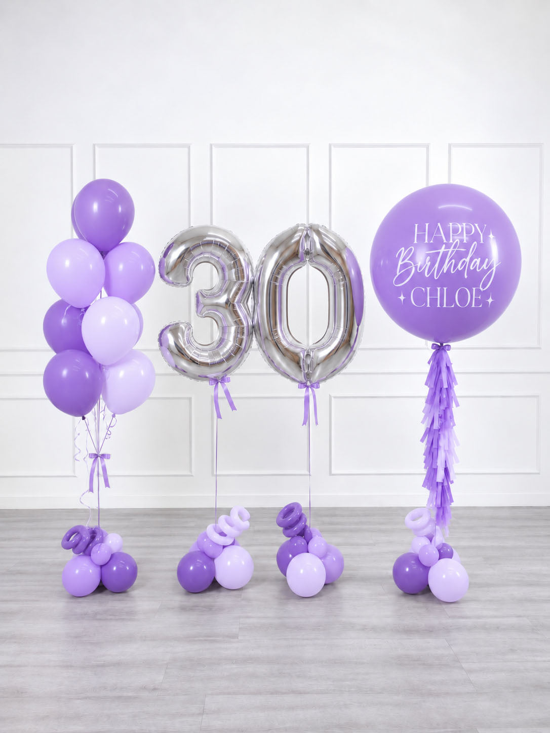 Ana Karina Balloons lilac garden personalized birthday balloon set deluxe