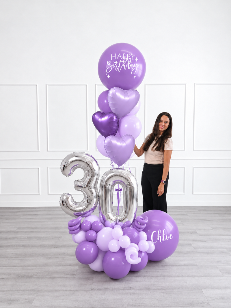 Ana Karina Balloons lilac garden personalized balloon bouquet with foil hearts, additional product image