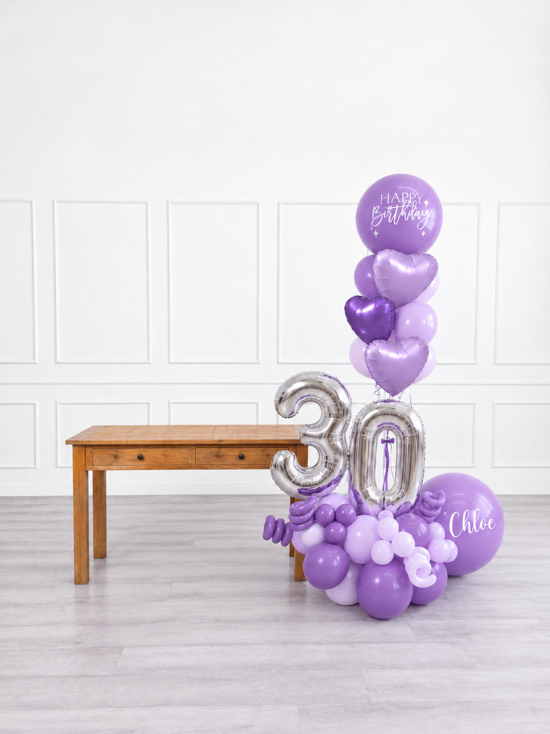 Ana Karina Balloons lilac garden personalized balloon bouquet with foil hearts, additional product image