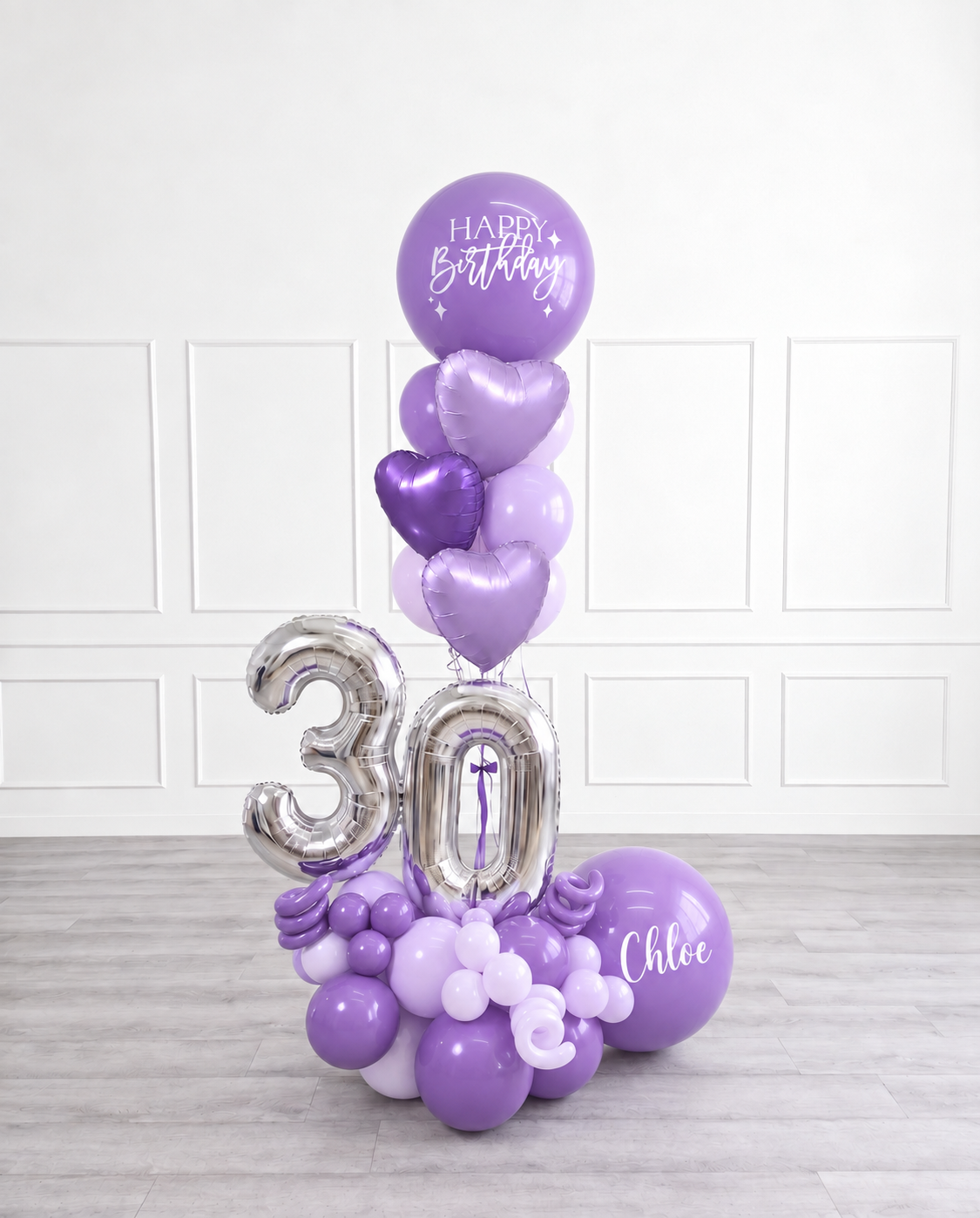 Ana Karina Balloons lilac garden personalized balloon bouquet with foil hearts