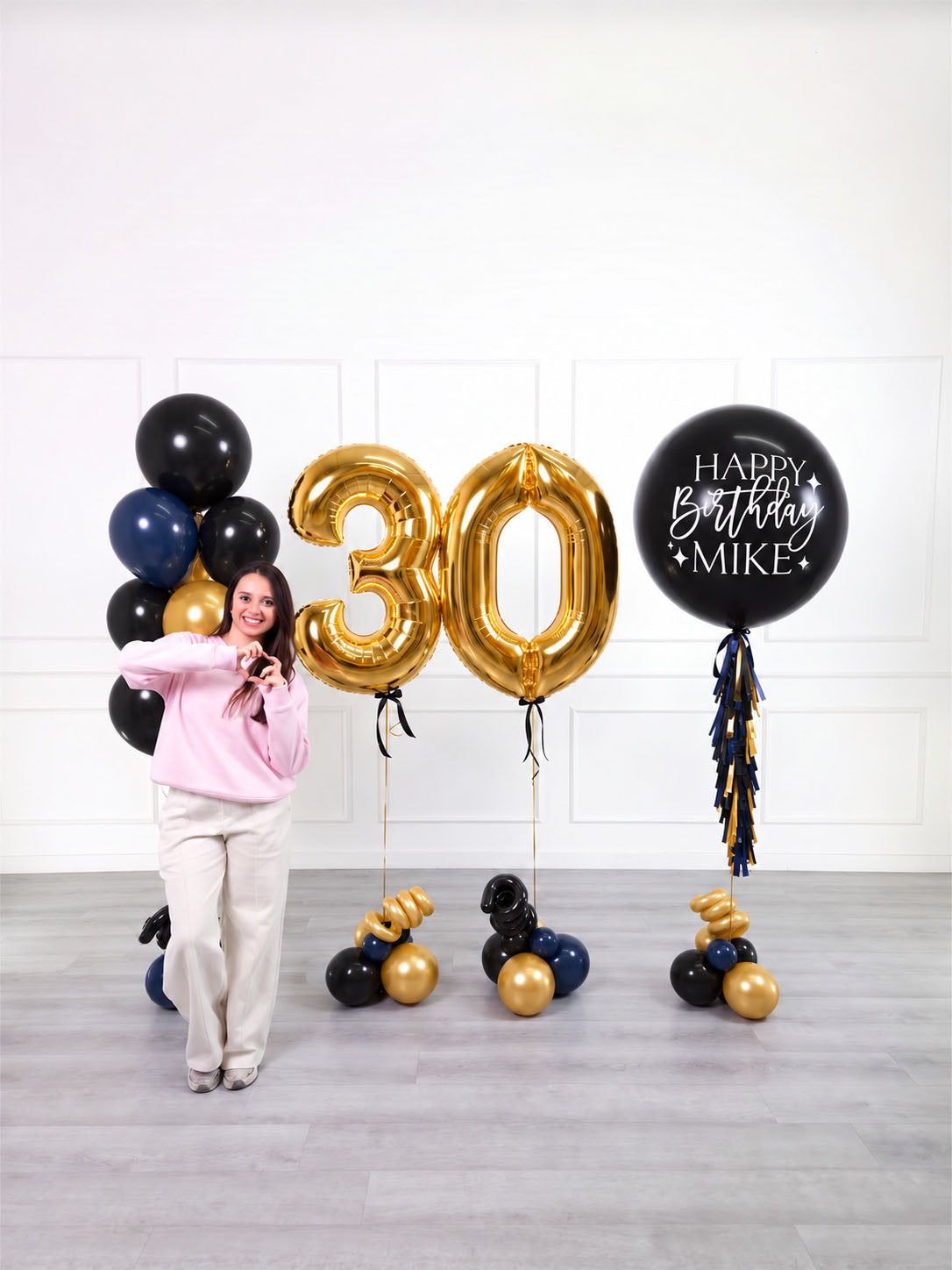 Ana Karina Balloons midnight gold personalized birthday balloon set deluxe, additional product image