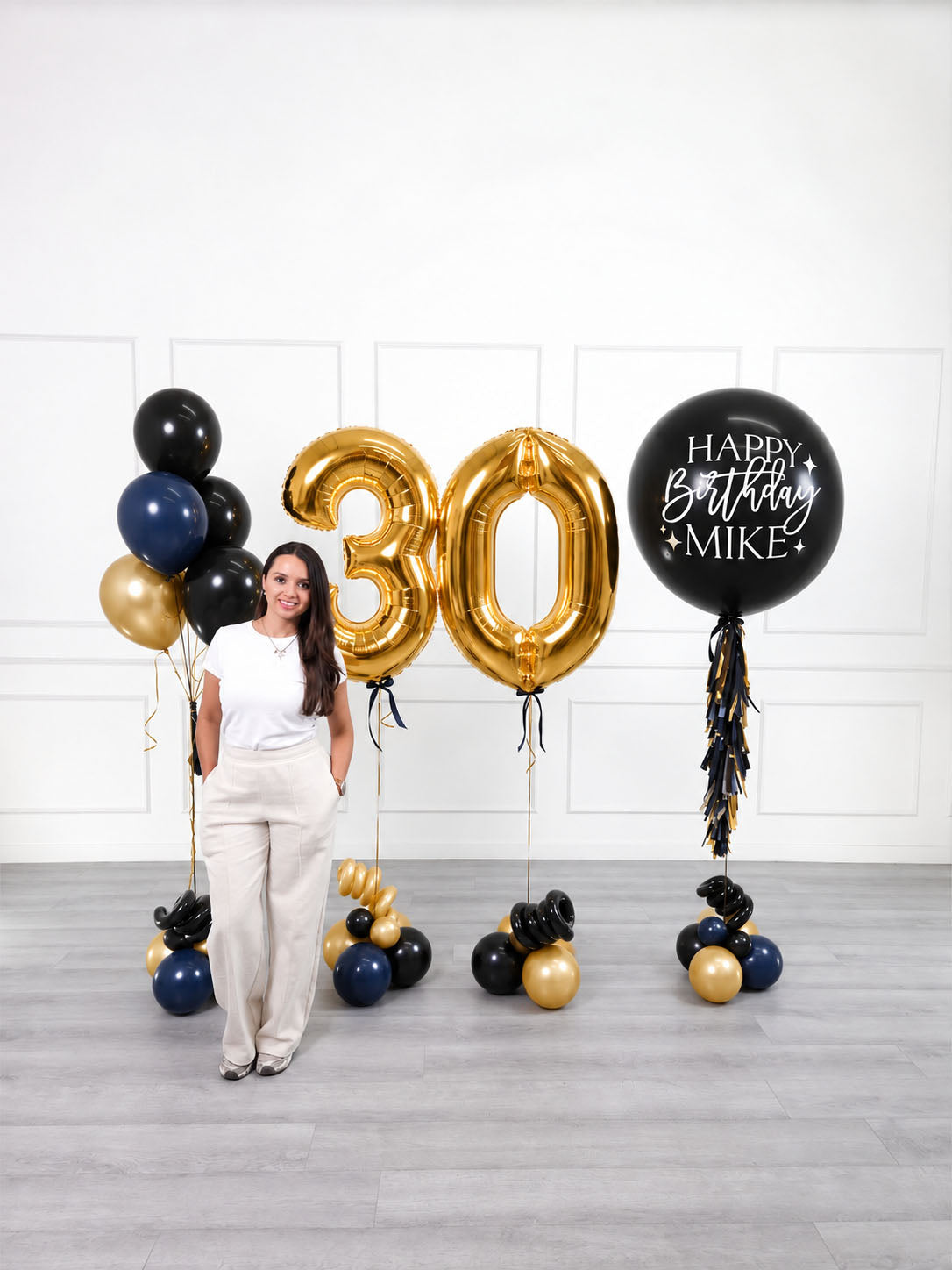 Ana Karina Balloons midnight gold personalized birthday balloon set classic, additional product image