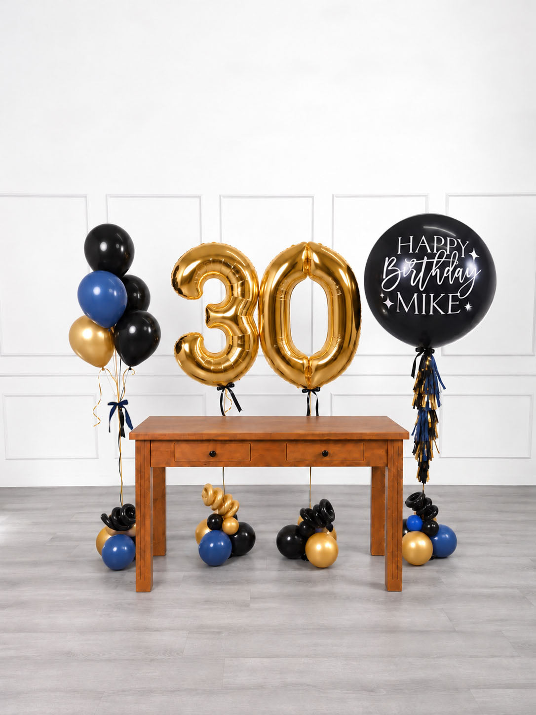 Ana Karina Balloons midnight gold personalized birthday balloon set classic, additional product image