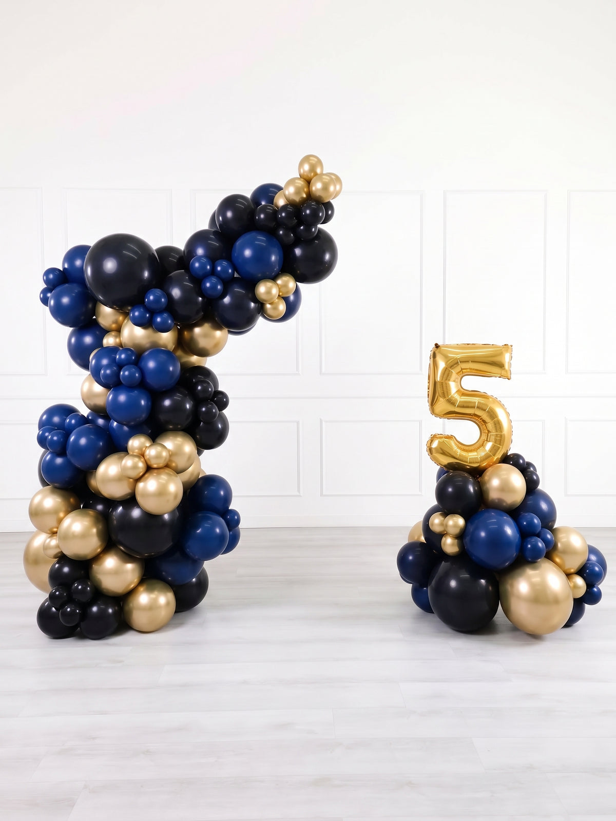 Ana Karina Balloons midnight gold freestanding balloon garland and number stack set