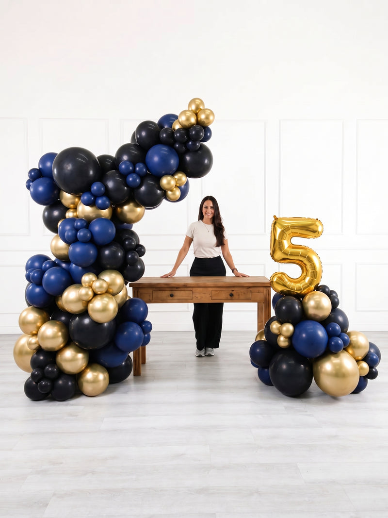 Ana Karina Balloons midnight gold freestanding balloon garland and number stack set, additional product image