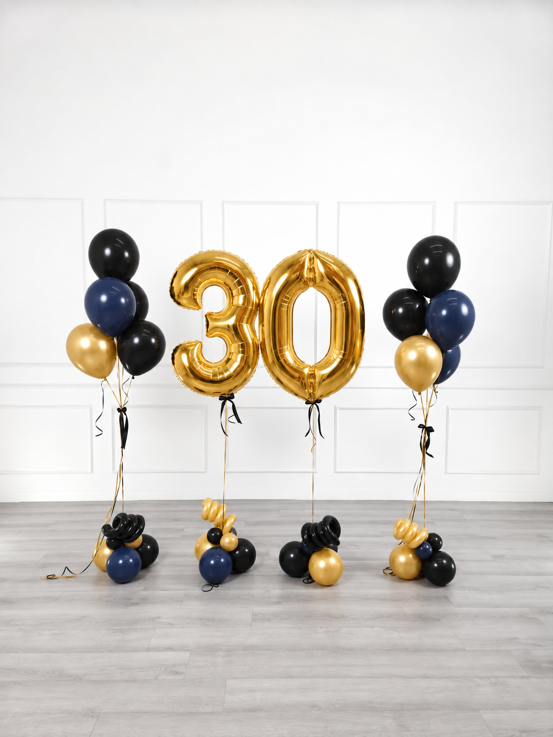 Ana Karina Balloons midnight gold milestone number and balloon bunches set