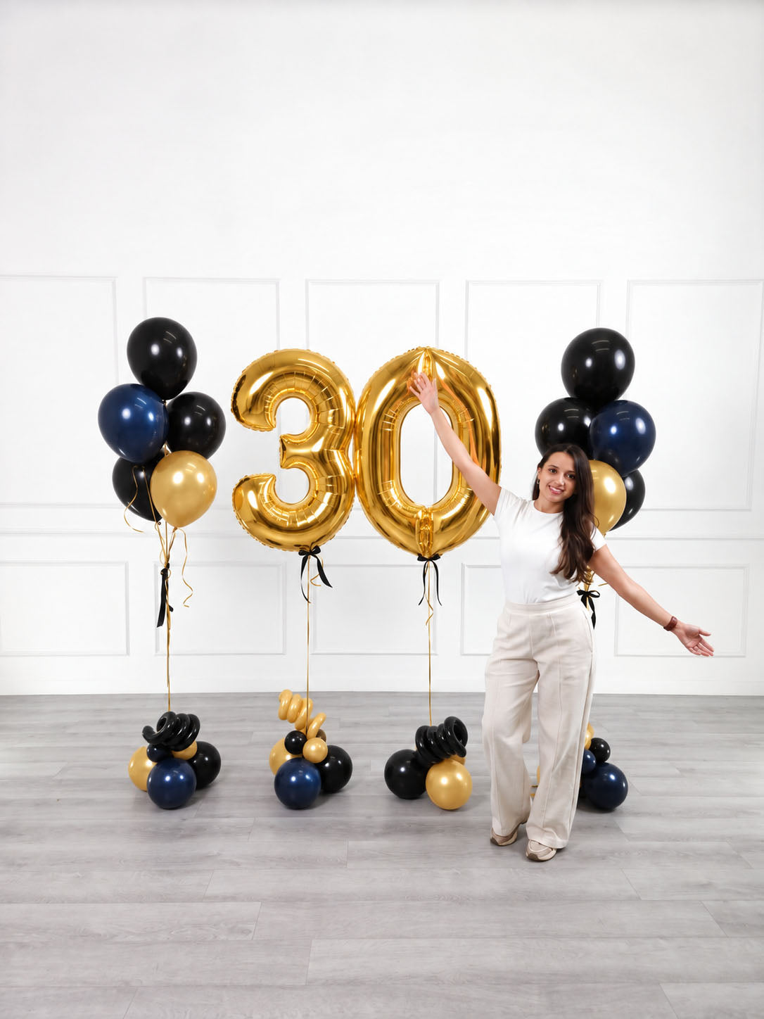 Ana Karina Balloons midnight gold milestone number and balloon bunches set, additional product image