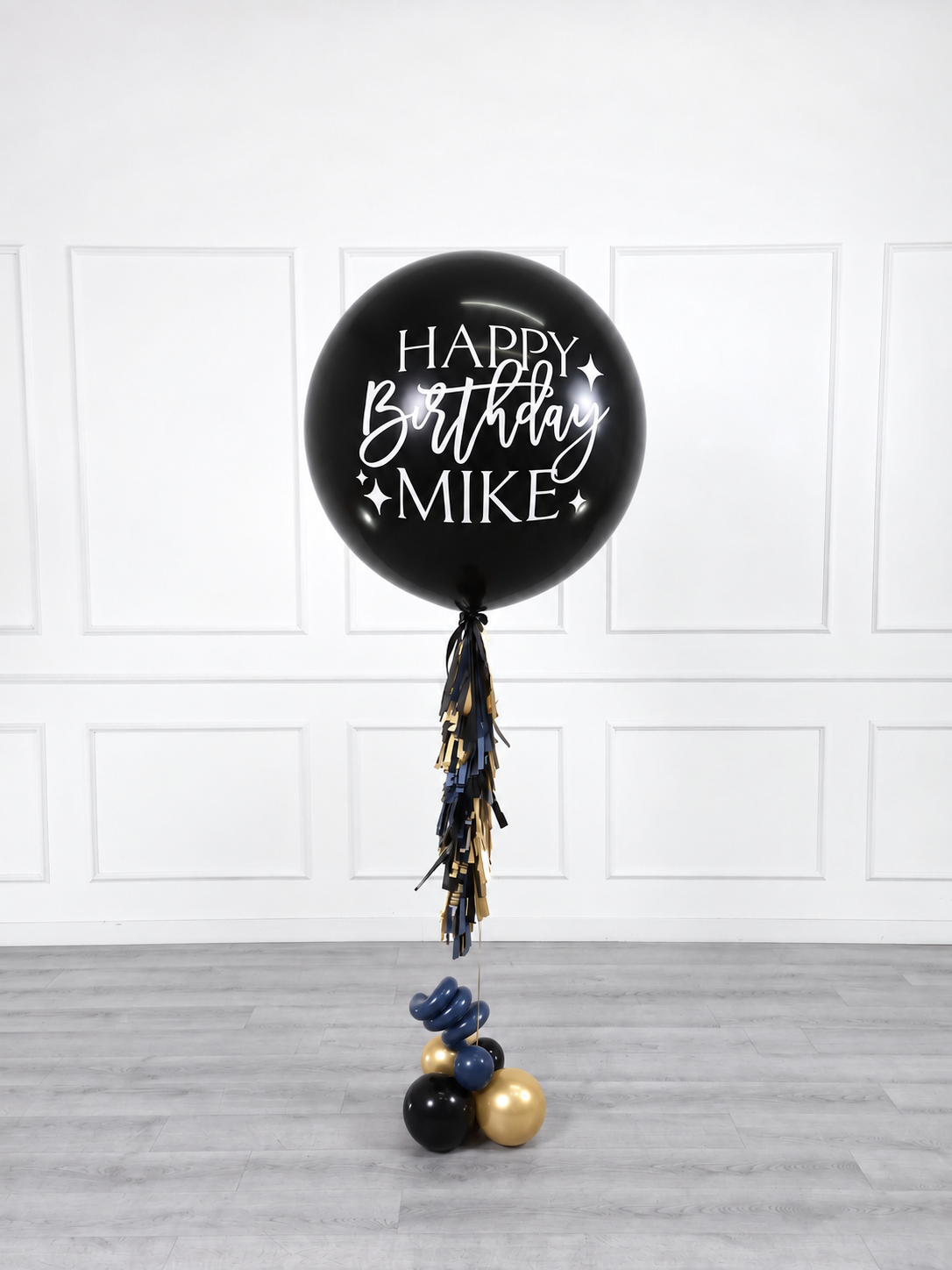 Ana Karina Balloons midnight gold personalized jumbo balloon
