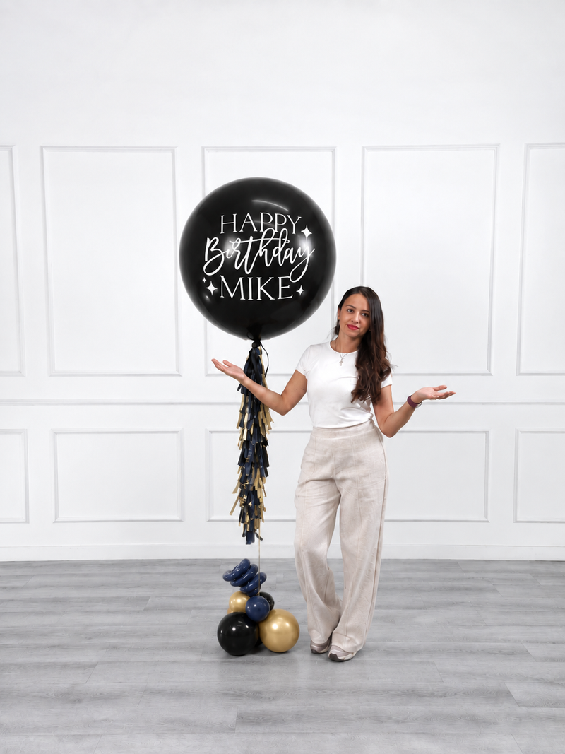 Ana Karina Balloons midnight gold personalized jumbo balloon, additional product image