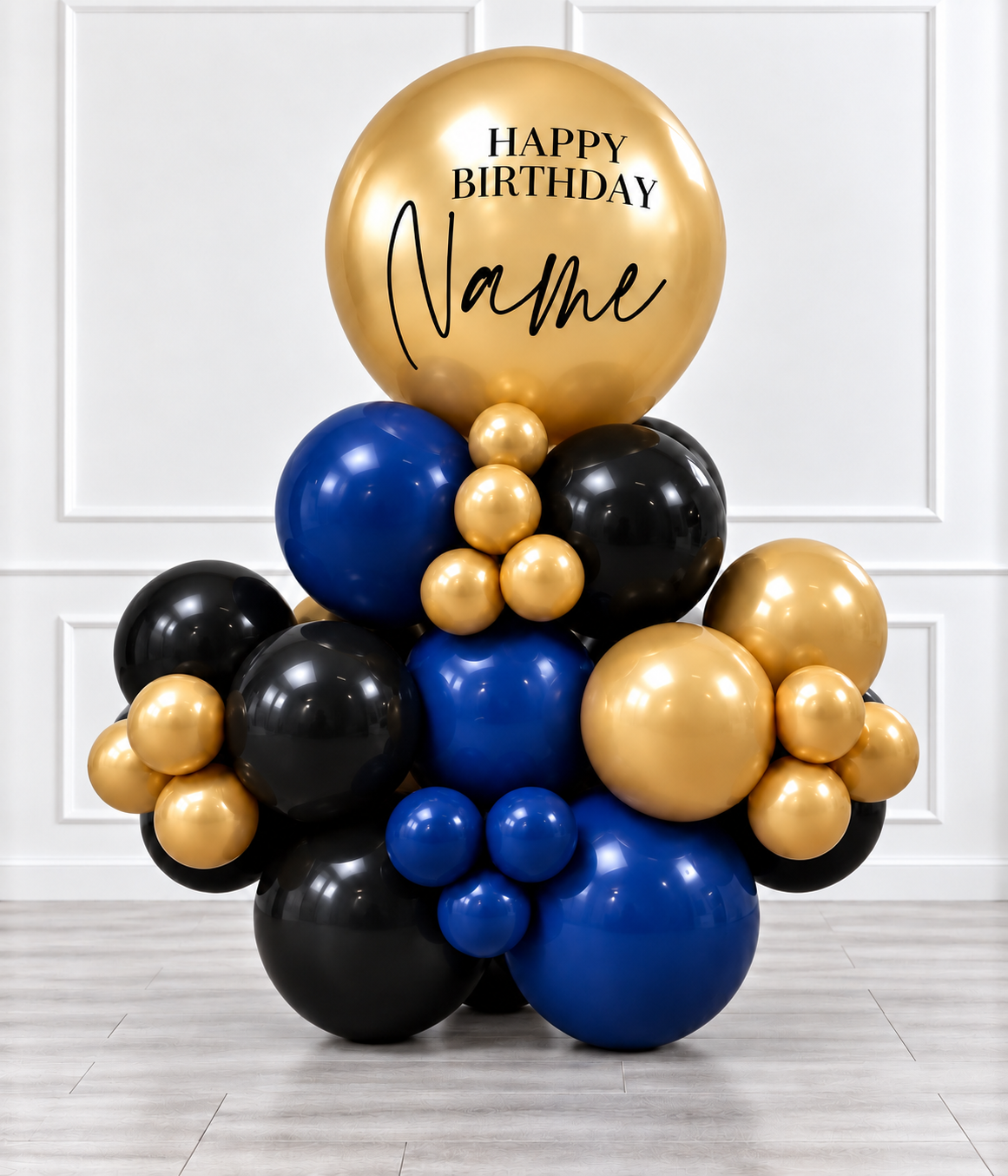 Ana Karina Balloons midnight gold personalized stack balloons