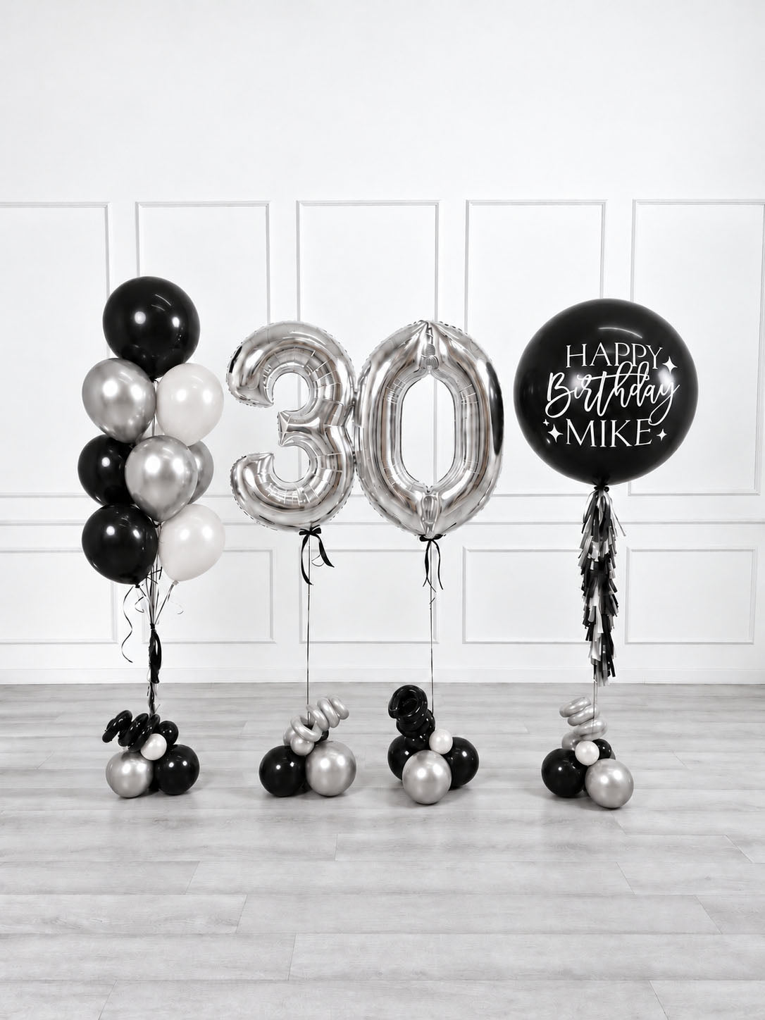 Ana Karina Balloons midnight luxe personalized birthday balloon set deluxe