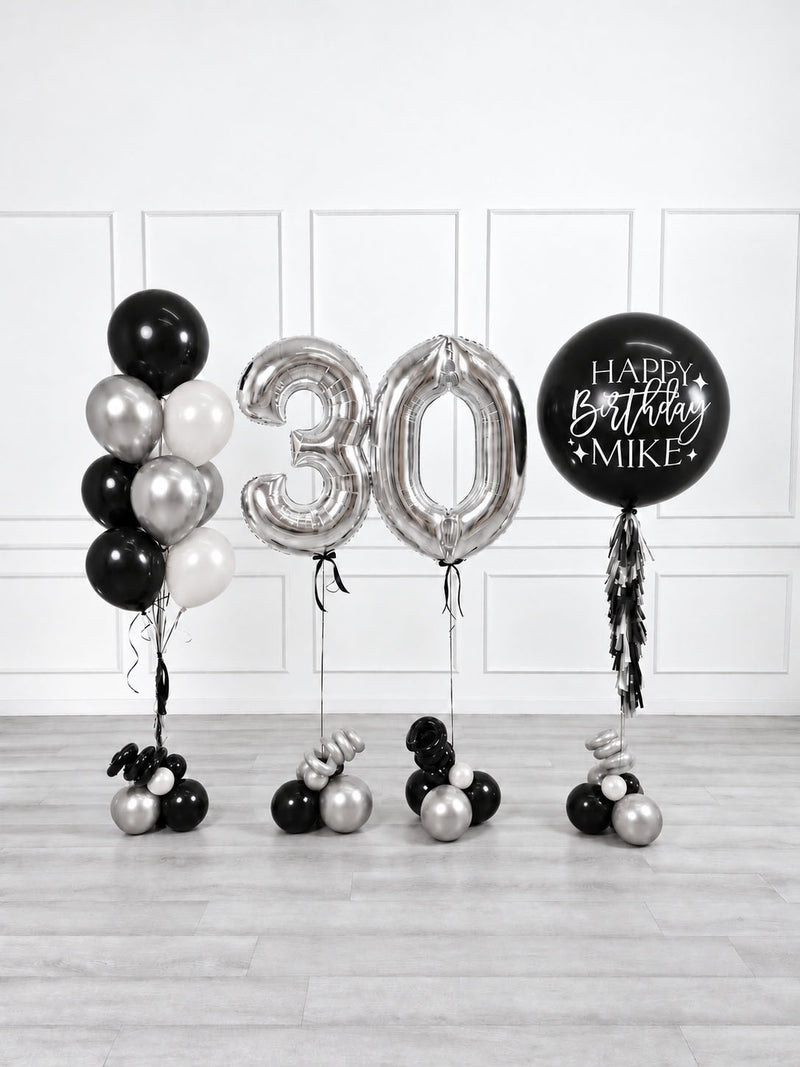 Ana Karina Balloons midnight luxe personalized birthday balloon set deluxe