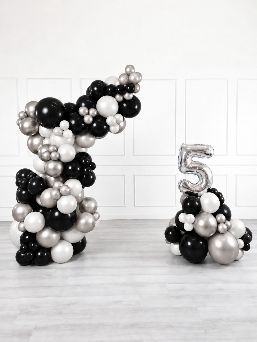 Ana Karina Balloons midnight luxe freestanding balloon garland and number stack set