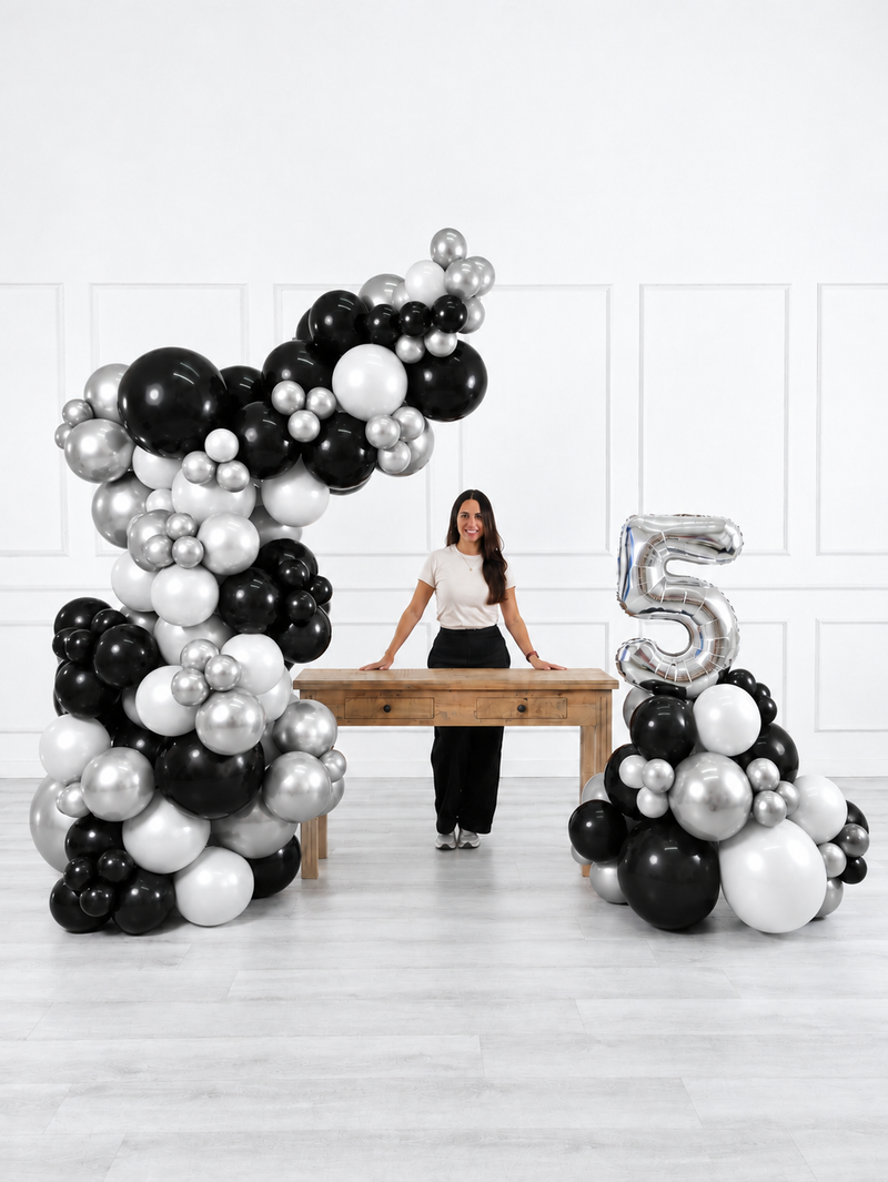 Ana Karina Balloons midnight luxe freestanding balloon garland and number stack set, additional product image