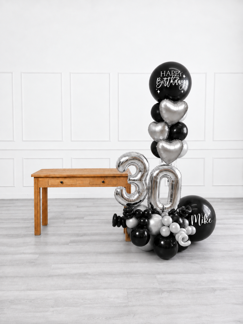 Ana Karina Balloons midnight luxe personalized balloon bouquet with foil hearts, additional product image