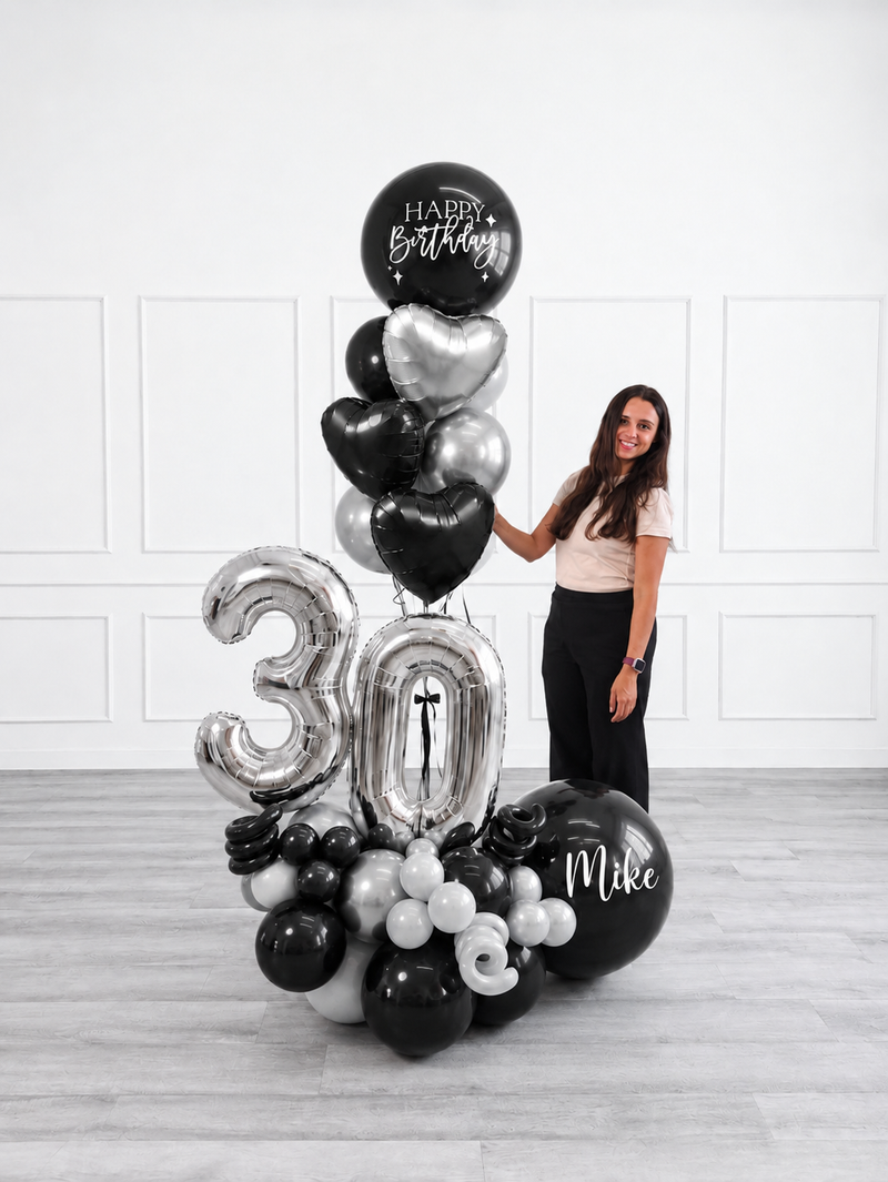 Ana Karina Balloons midnight luxe personalized balloon bouquet with foil hearts, additional product image