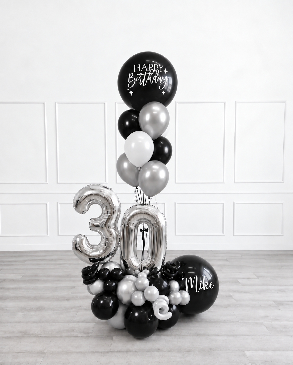 Ana Karina Balloons midnight luxe personalized balloon bouquet with classic balloons