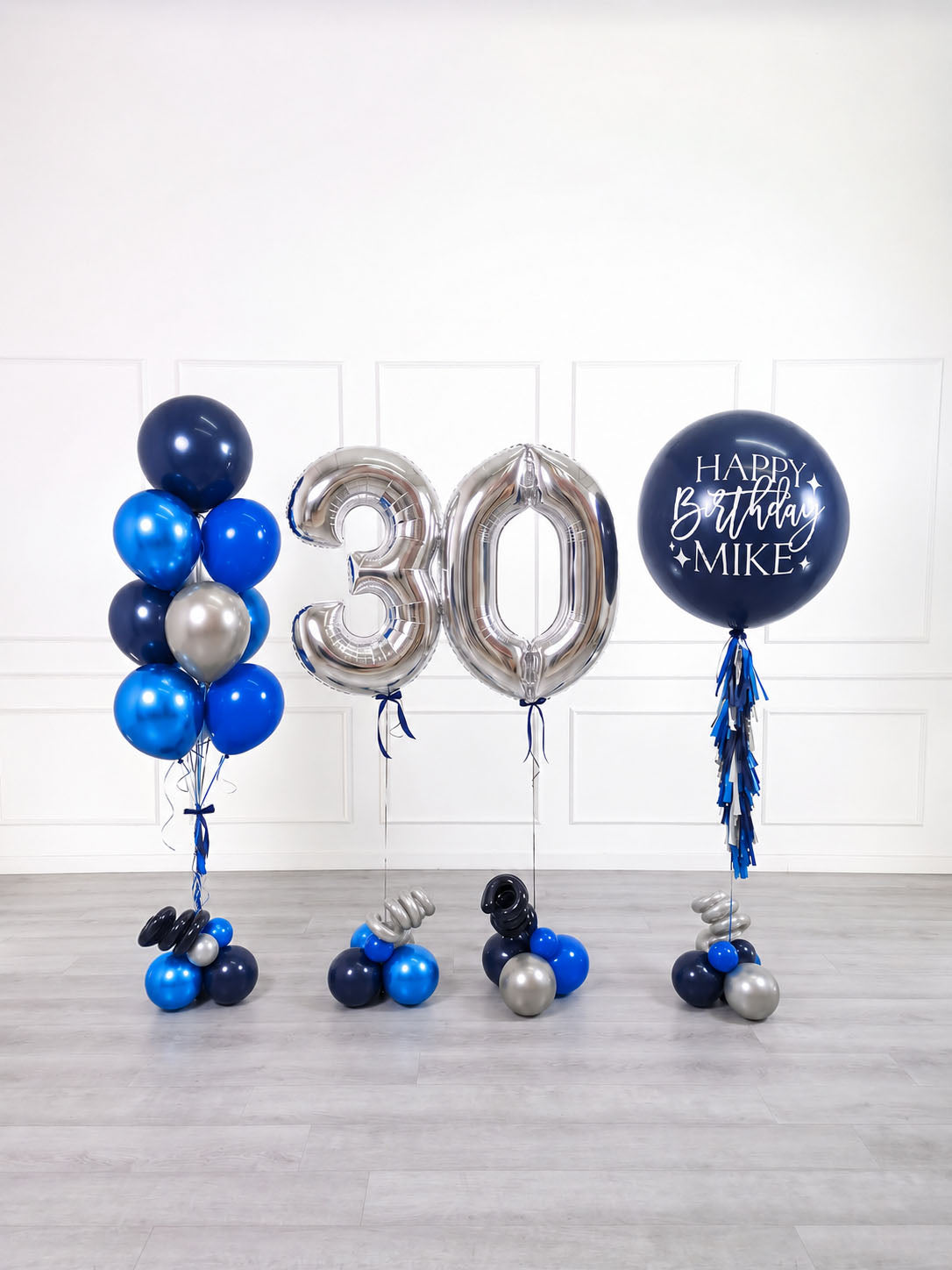 Ana Karina Balloons midnight silver personalized birthday balloon set deluxe