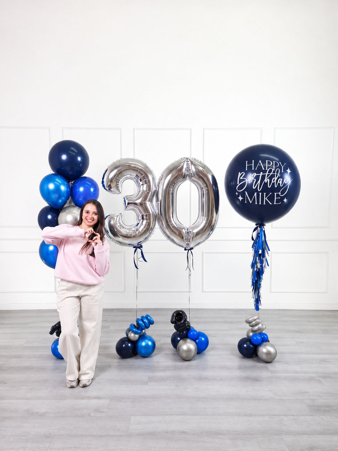 Ana Karina Balloons midnight silver personalized birthday balloon set deluxe, additional product image