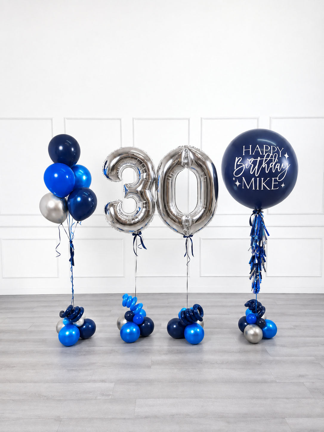 Ana Karina Balloons midnight silver personalized birthday balloon set classic