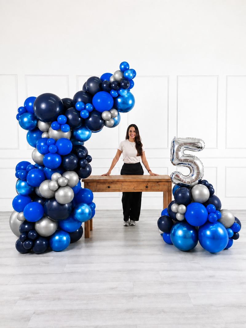 Ana Karina Balloons midnight silver freestanding balloon garland and number stack set, additional product image