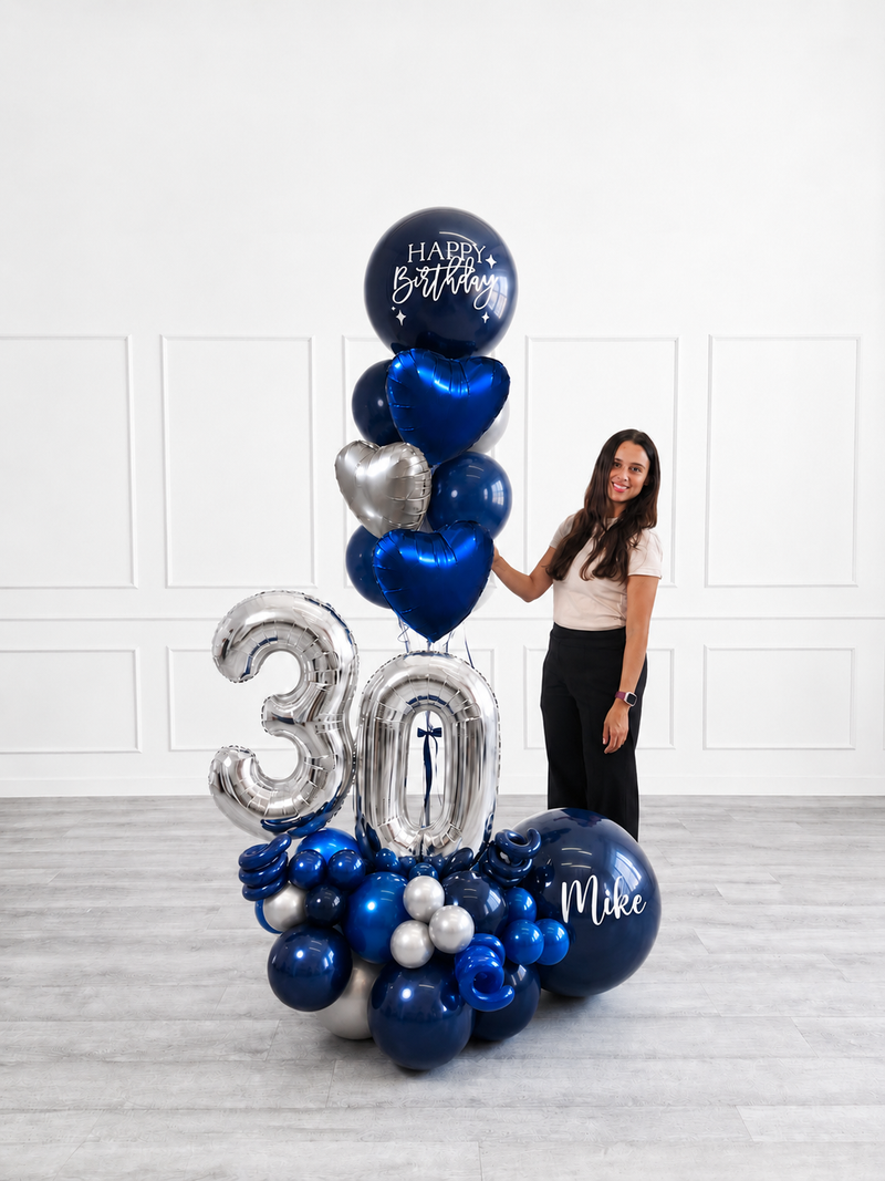 Ana Karina Balloons midnight silver personalized balloon bouquet with foil hearts, additional product image