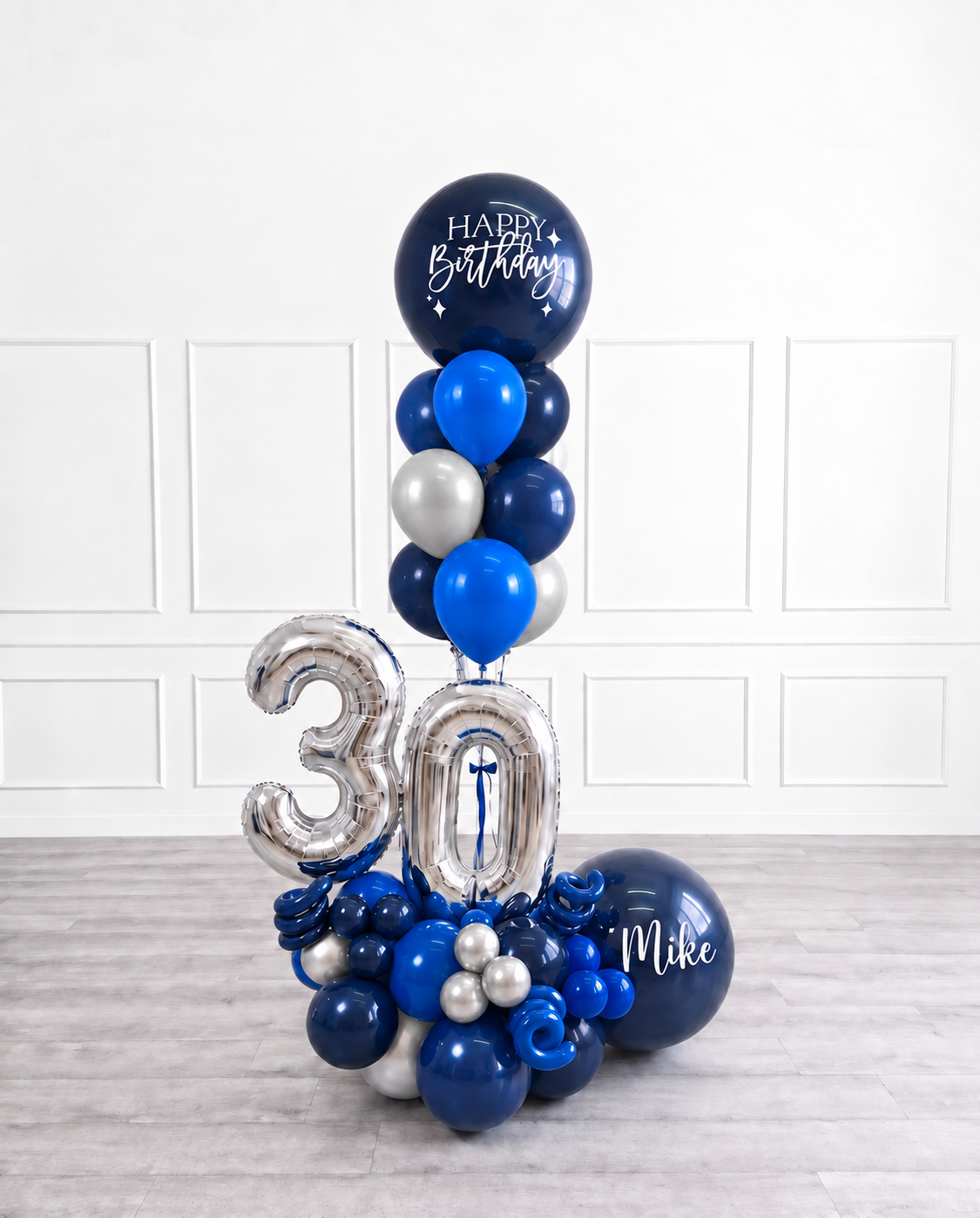 Ana Karina Balloons midnight silver personalized balloon bouquet with classic balloons