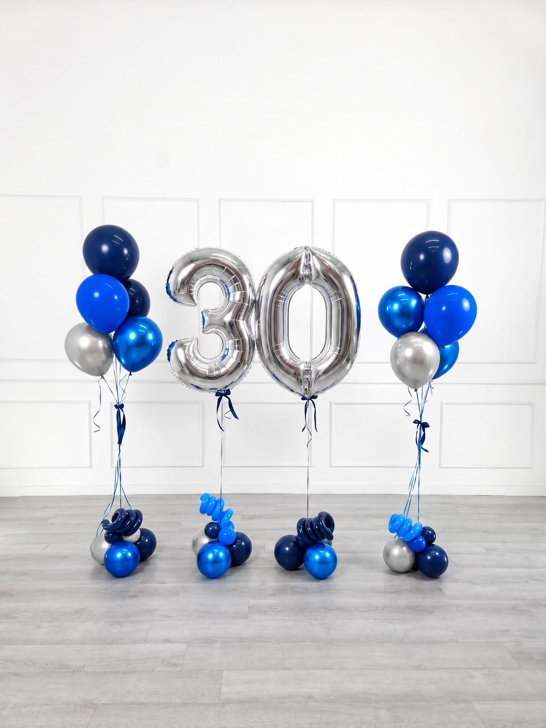 Ana Karina Balloons midnight silver milestone number and balloon bunches set