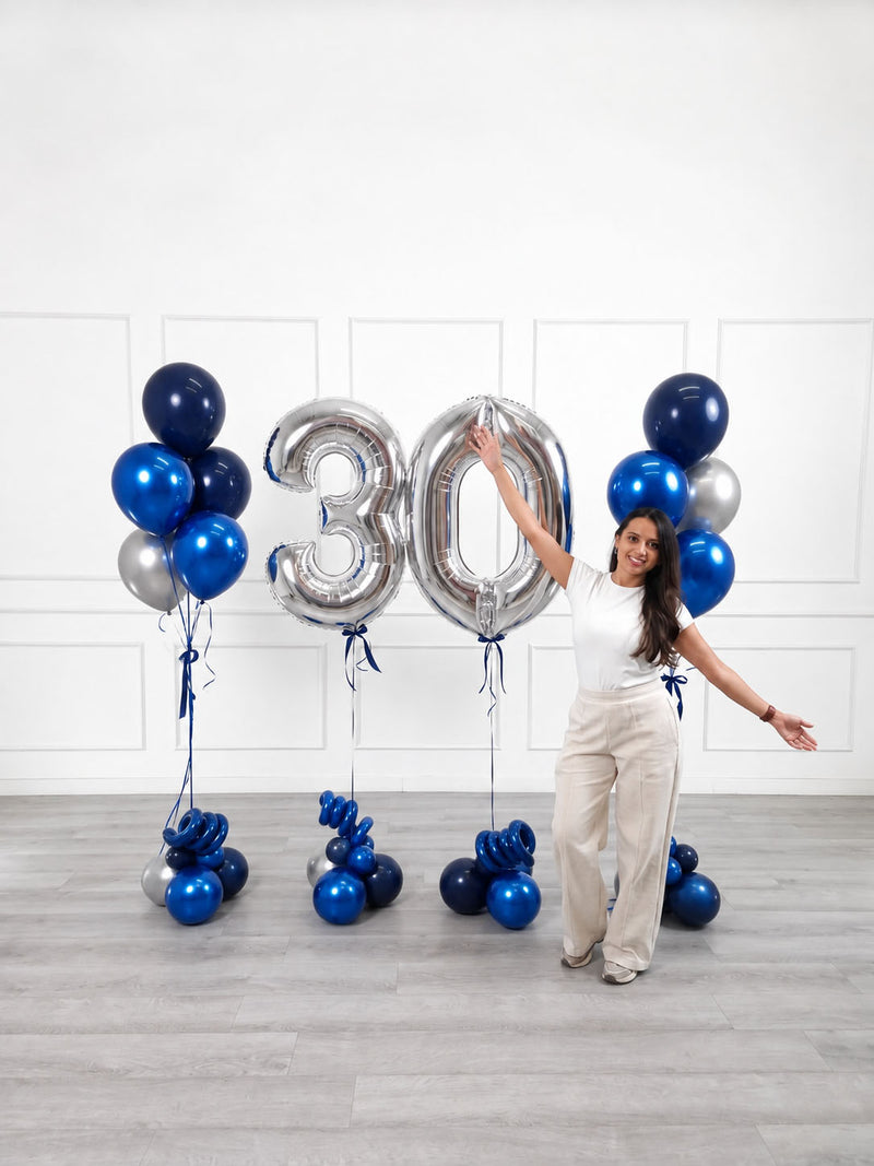 Ana Karina Balloons midnight silver milestone number and balloon bunches set, additional product image