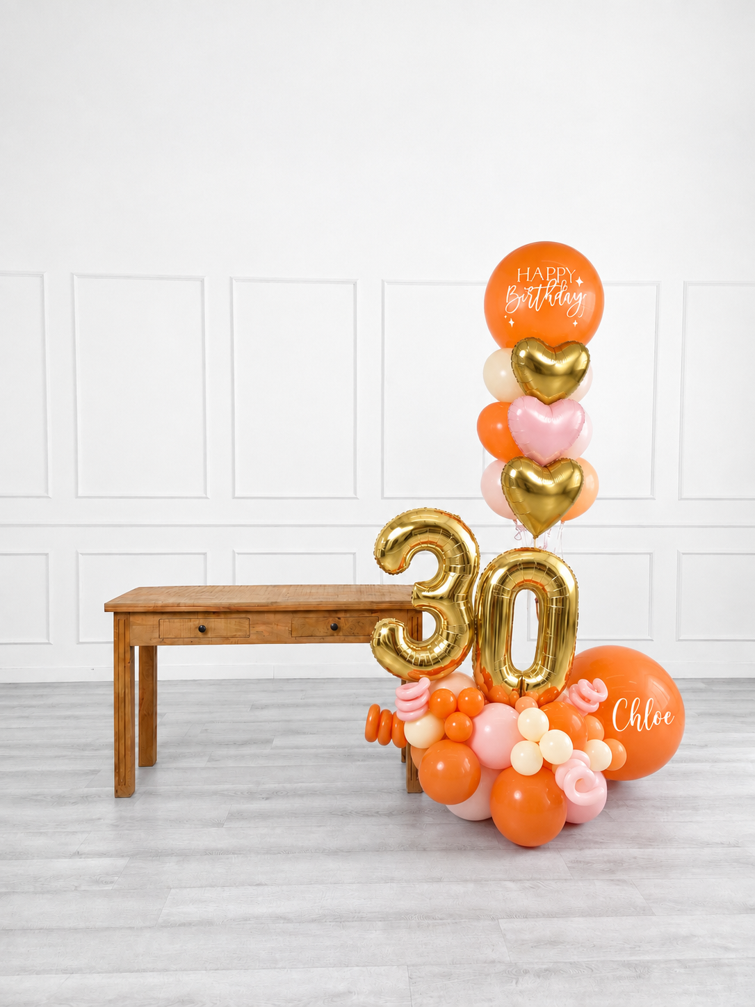 Ana Karina Balloons orange spritz personalized balloon bouquet with foil hearts, additional product image