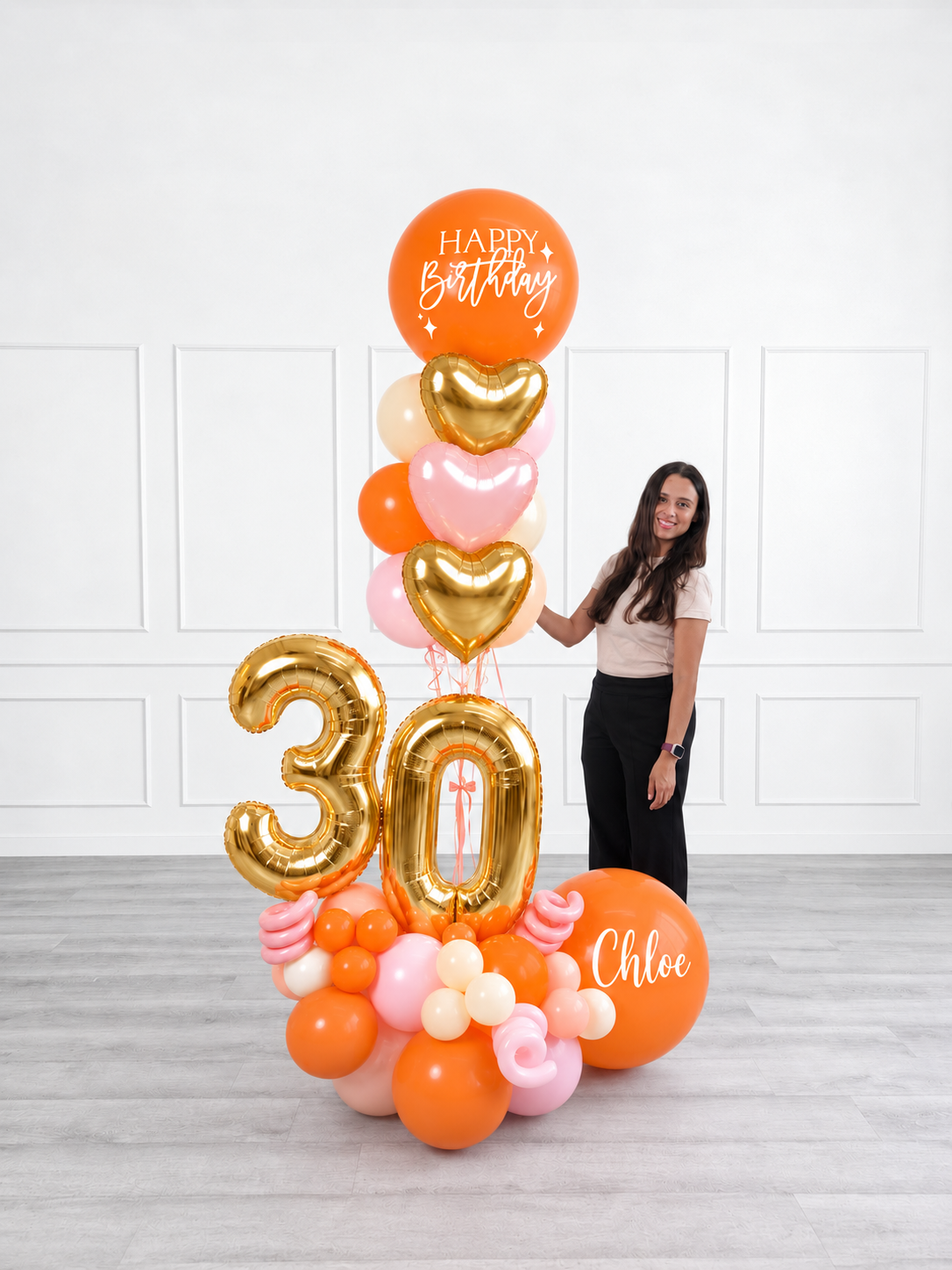 Ana Karina Balloons orange spritz personalized balloon bouquet with foil hearts, additional product image