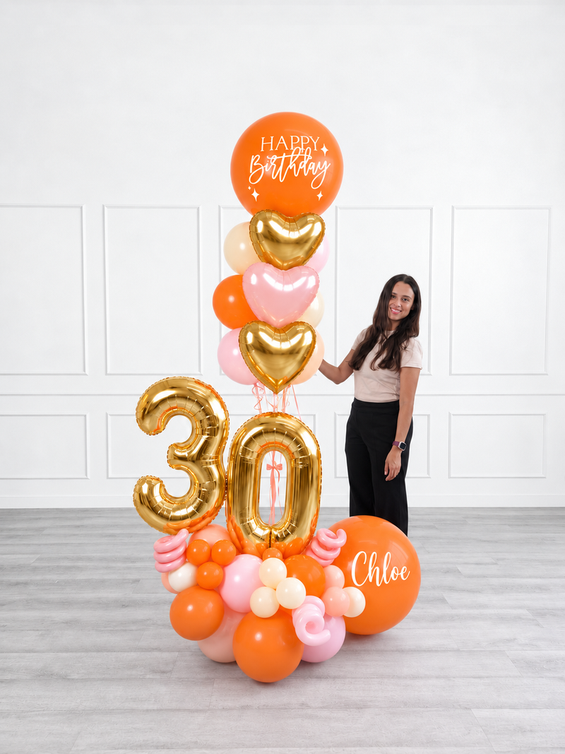 Ana Karina Balloons orange spritz personalized balloon bouquet with foil hearts, additional product image