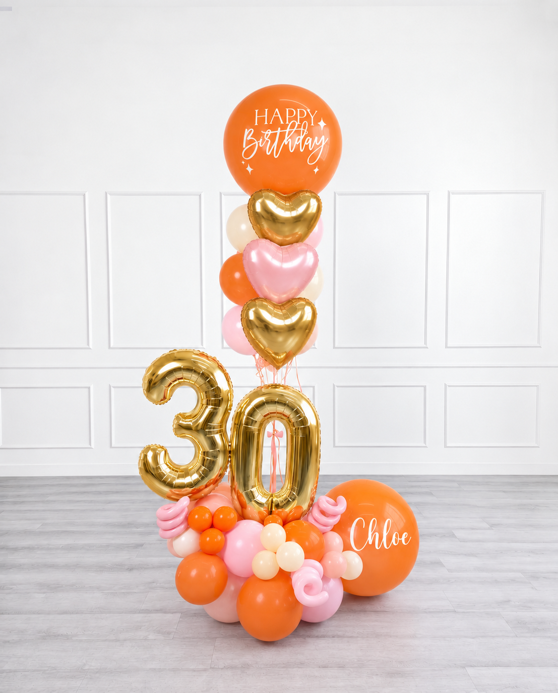 Ana Karina Balloons orange spritz personalized balloon bouquet with foil hearts