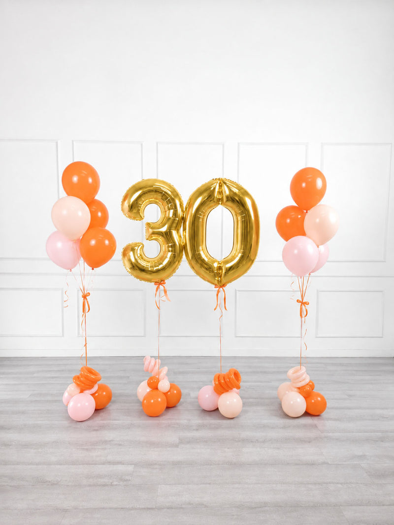 Ana Karina Balloons orange spritz milestone number and balloon bunches set